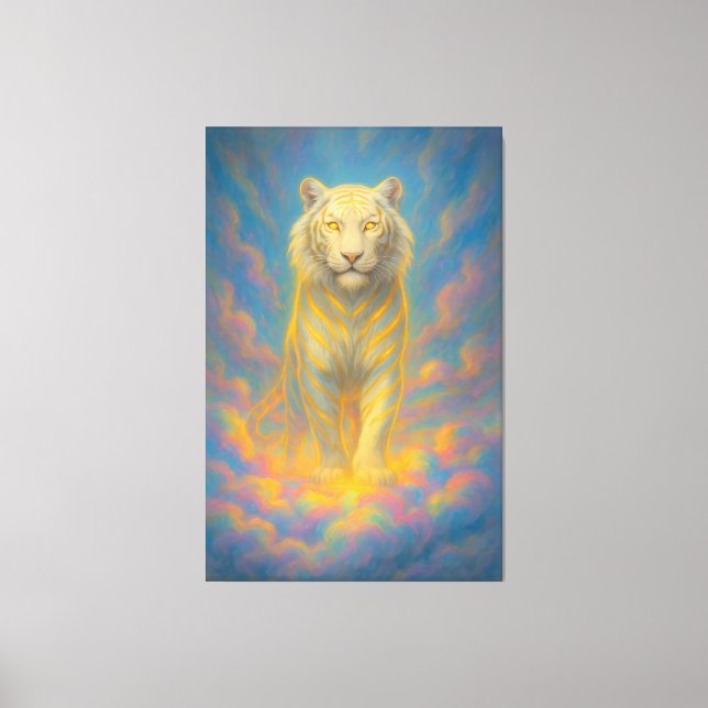 Lienzo  Golden-Eyed Celestial White Tiger – Rainbow Ascen (Anverso)