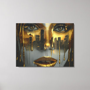 Lienzo Golden Face Surrealist City Urban Digital Art