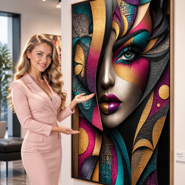 Lienzo 	Golden Glamour Muse (A statement piece for modern interiors seeking drama and sparkle.)