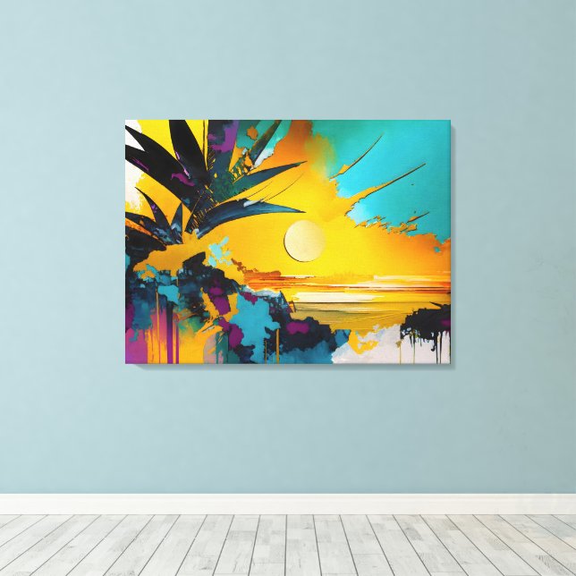 Lienzo Golden Horizon – Abstract Tropical Sunset (Insitu (piso de madera))