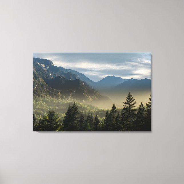 Lienzo Golden Hour Misty Peaks Evergreen Forest Art (Anverso)