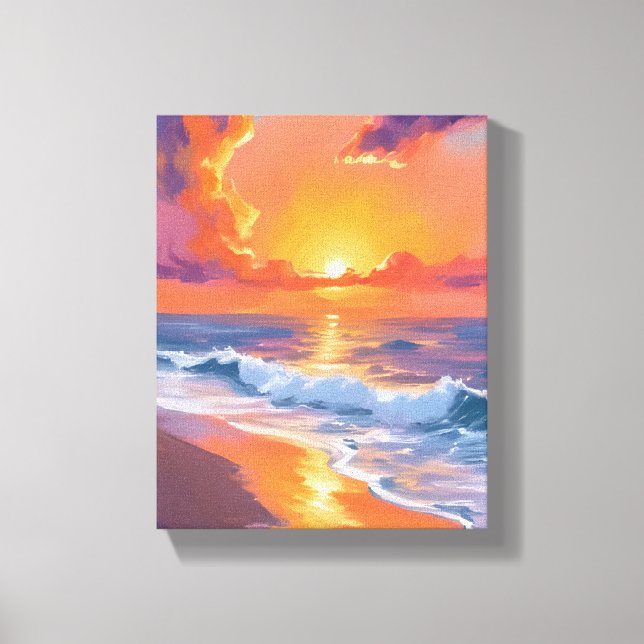 Lienzo Golden Hour Orange Sunset Beach Ocean Painting (Anverso)
