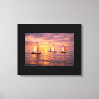 Lienzo Golden Hour Sailboats Canvas Wall Art | Coastal Su