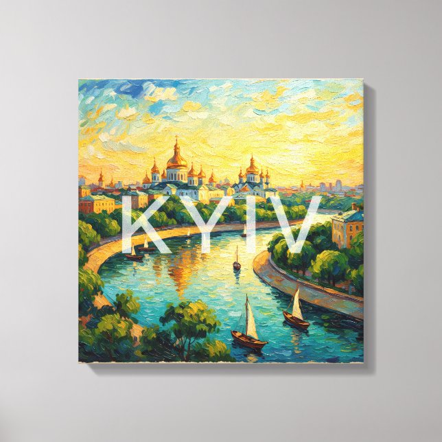 Lienzo Golden Kyiv Cathedral River Scene Canvas (Anverso)