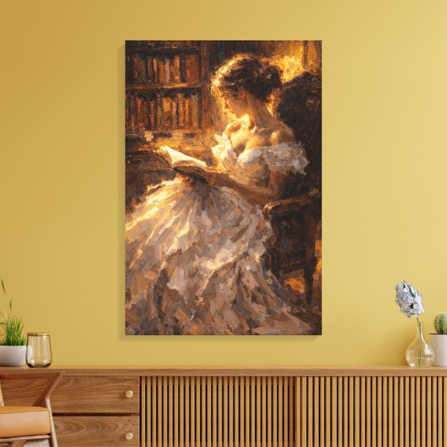 Lienzo Golden Library Glow: Visual Impasto Style  (Insitu (Sala de estar))