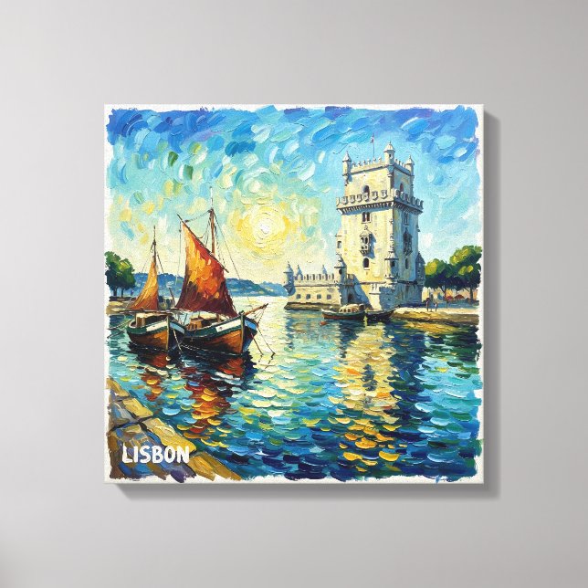 Lienzo Golden Lisbon Belem Tower Scene Canvas Art (Anverso)