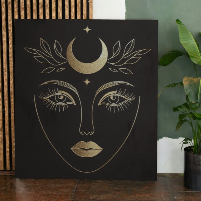 Lienzo Golden Moon Crown Abstract Feminine Portrait (Feminine moon power. Mystic wall art for your home. #MoonGoddess #BohoDecor)