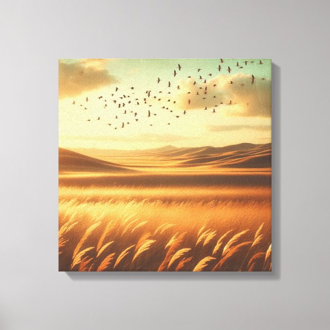 Lienzo Golden Prairie Sunset Wind – Vintage Canvas Art (Anverso)