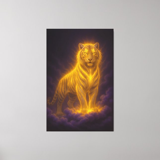 Lienzo Golden Radiant Tiger on Storm Clouds – Fantasy Art (Anverso)
