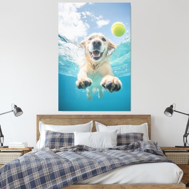 Lienzo Golden Retriever Buving Tennis Ball Underwater (Insitu(Dormitorio))