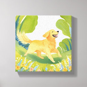 Lienzo Golden Retriever Feliz   Pintura Ligera a la Acuar