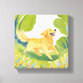 Lienzo Golden Retriever Feliz | Pintura Ligera de Acuarel