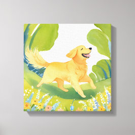 Lienzo Golden Retriever Feliz | Pintura Ligera de Acuarel