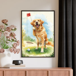 Lienzo Golden Retriever Golf Watercolor Poster