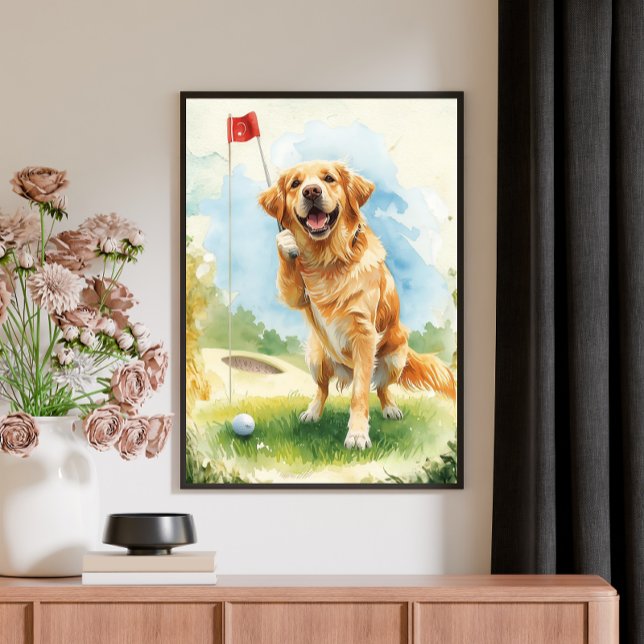 Lienzo Golden Retriever Golf Watercolor Poster  (Subido por el creador)
