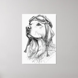 Lienzo Golden Retriever Pilot Marble Statue Canvas Art