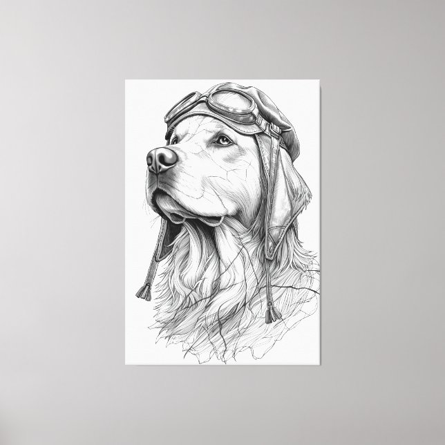 Lienzo Golden Retriever Pilot Marble Statue Canvas Art (Anverso)
