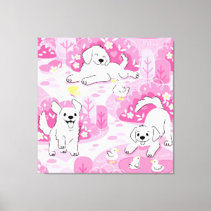 Lienzo Golden Retriever Puppy in Pink Garden