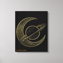 Lienzo Golden Saturn Celestial Crescent Art Canvas Gift