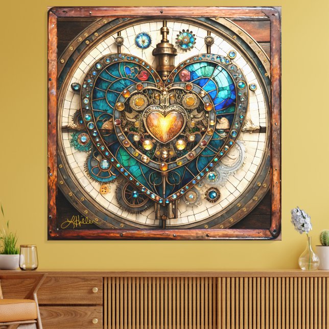 Lienzo Golden Stained Glass Heart Steampunk Series (Insitu (Sala de estar))