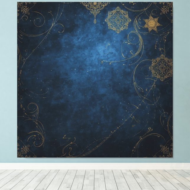 Lienzo Golden Symbols on Indigo Sky  (Insitu (piso de madera))