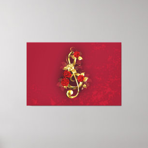 Lienzo Golden Treble Clef con flores Rosas
