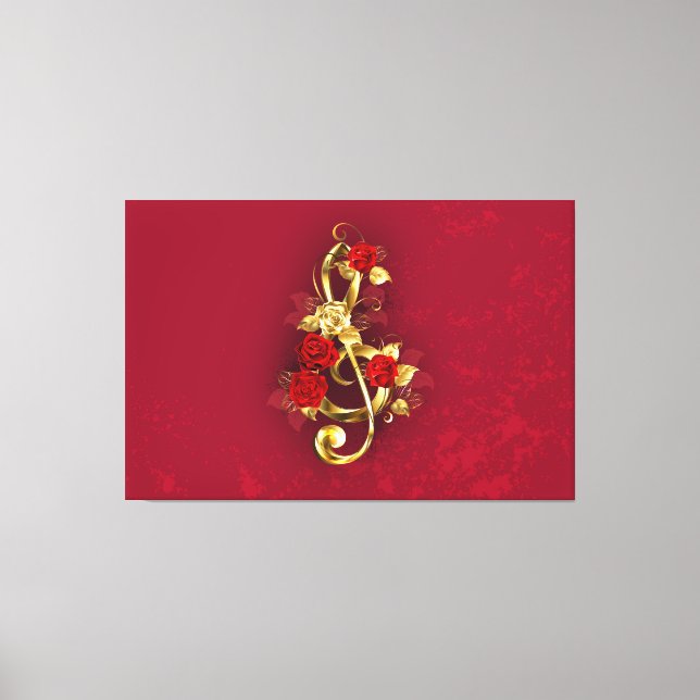 Lienzo Golden Treble Clef con flores Rosas (Anverso)