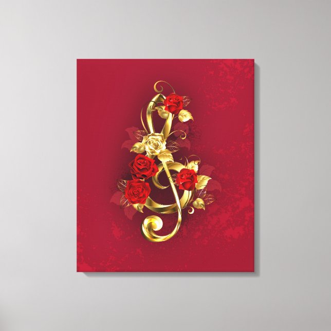 Lienzo Golden Treble Clef con flores Rosas (Anverso)