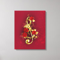 Golden Treble Clef con flores Rosas