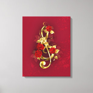 Lienzo Golden Treble Clef con flores Rosas