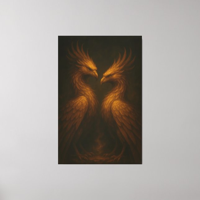 Lienzo Golden Twin Phoenix • Luxury Fine Art Canvas (Anverso)