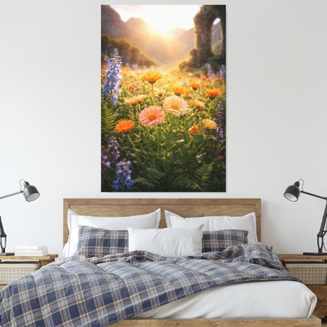 Lienzo Golden Wildflowers at Sunrise – Cinematic Floral (Insitu(Dormitorio))