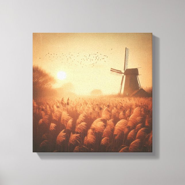 Lienzo Golden Windmill Over Autumn Field Canvas Art (Anverso)