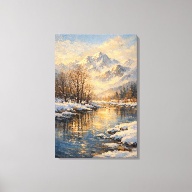 Lienzo Golden Winter River Serenity – Oil Painting (Anverso)