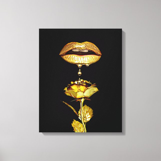 Lienzo Golden womans Lips Dripping Liquid Gold Art  (Anverso)