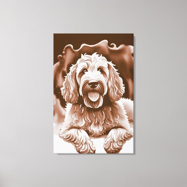 Lienzo Goldendoodle Art "Perro feliz" Colores neutrales c (Anverso)