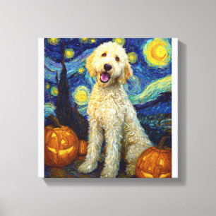 Lienzo Goldendoodle Perro Lindo Halloween Jack O Lantern 