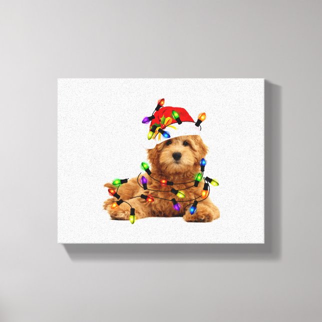 Lienzo Goldendoodle Santa Dog (Anverso)