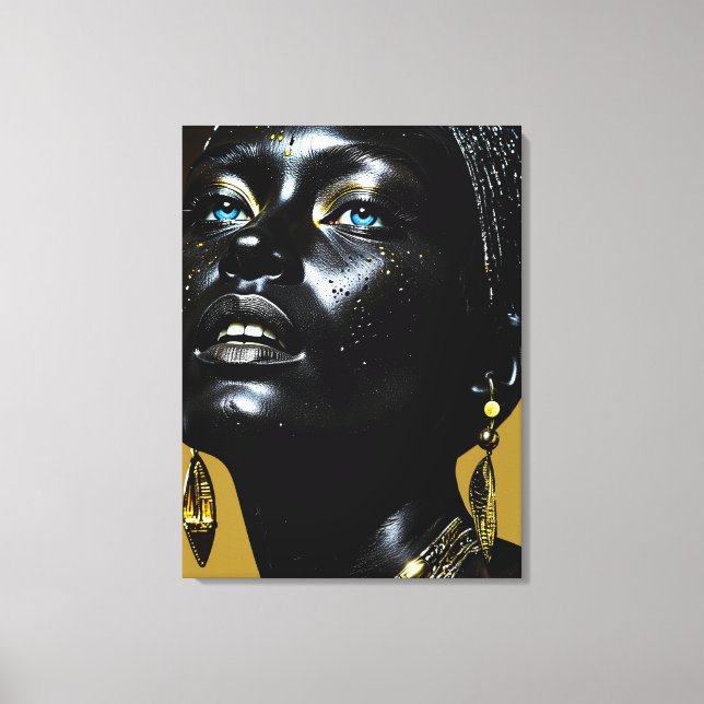 Lienzo Goldene Eleganz: Schwarze Schönheit mit Schmuck (Anverso)
