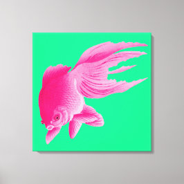 Lienzo Goldfish rosa verde grande pop moderno