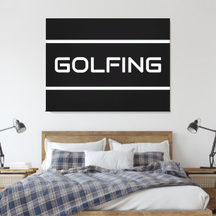 Lienzo GOLF JUGANDO Tiras Blancas Modernas En Negro Elega