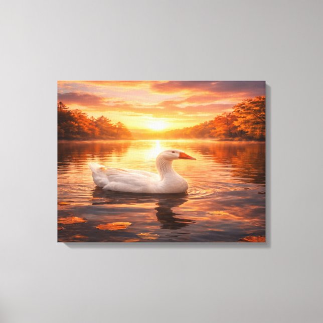 Lienzo Goose Floating on a Misty Lake (Anverso)