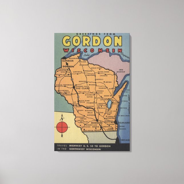 Lienzo Gordon, Wisconsin - Escenas de letras grandes (Anverso)