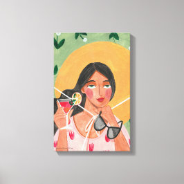 Lienzo Gorra de verano chica gafas de sol floral