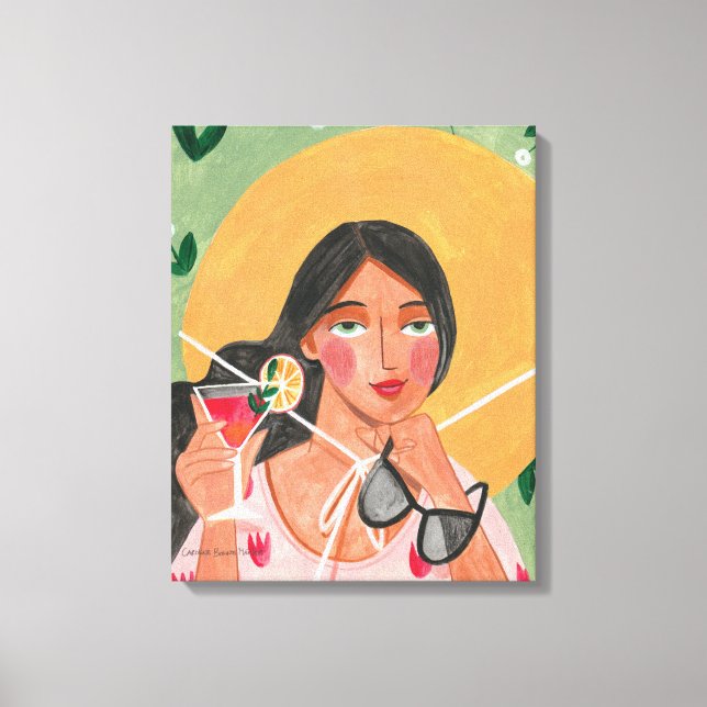 Lienzo Gorra de verano chica gafas de sol floral (Anverso)