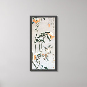 Lienzo Gorriones y Camelia en la nieve de Ando Hiroshige