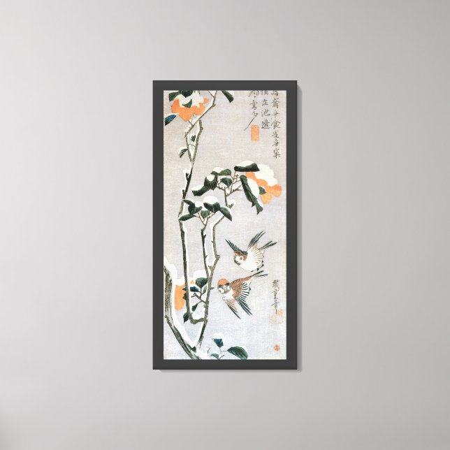 Lienzo Gorriones y Camelia en la nieve de Ando Hiroshige (Anverso)