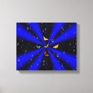 Lienzo Gotas de lluvia y mariposa en negro y azul
