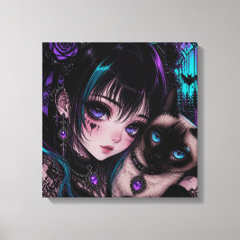 Lienzo Gótico Emo | Chica Anime & Gato