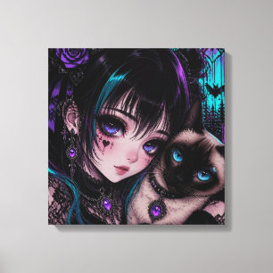Lienzo Gótico Emo   Chica Anime & Gato
